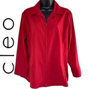 Cleo Red 3/4 length sleeve zipper front blouse size L